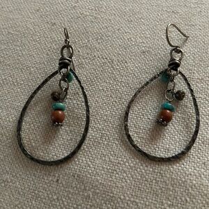 Silpada Silver Earrings with Turquoise and Brown Beads